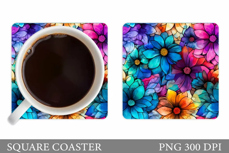 Flowers Coaster Design. Floral Coaster Sublimation