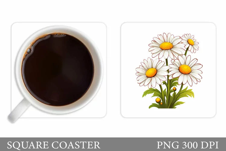 Daisy Flowers Coaster Design. Floral Coaster Sublimation