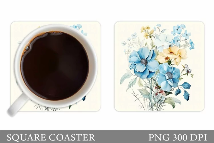 Flowers Coaster Design. Square Coaster Flowers