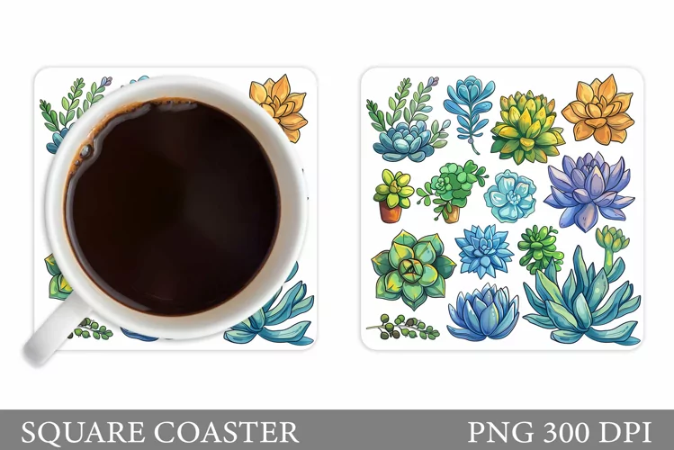 Succulents Coaster Design. Plants Coaster Sublimation