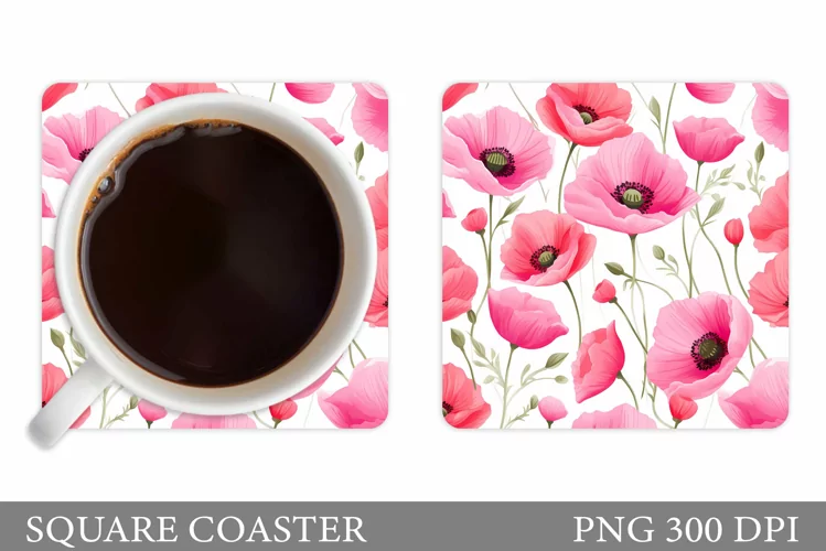 Flowers Coaster Design. Poppies Coaster Sublimation