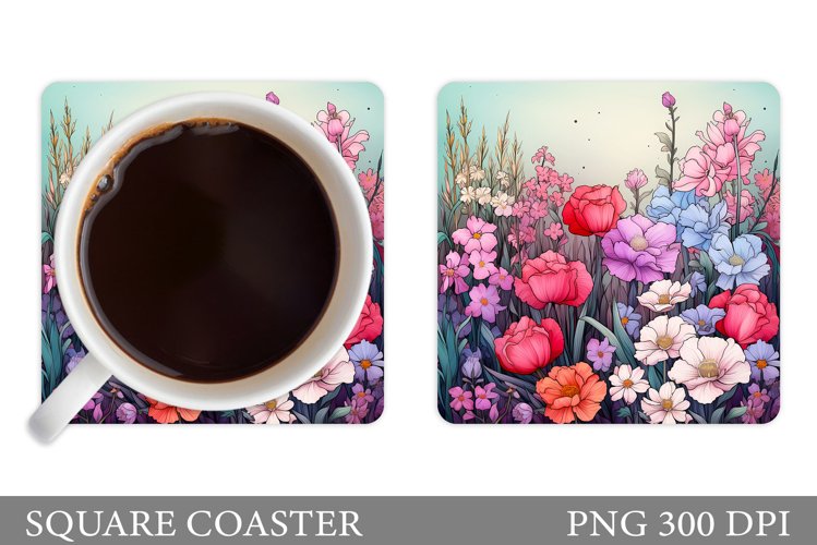 Flowers Coaster Sublimation. Square Coaster Flowers Design example image 1