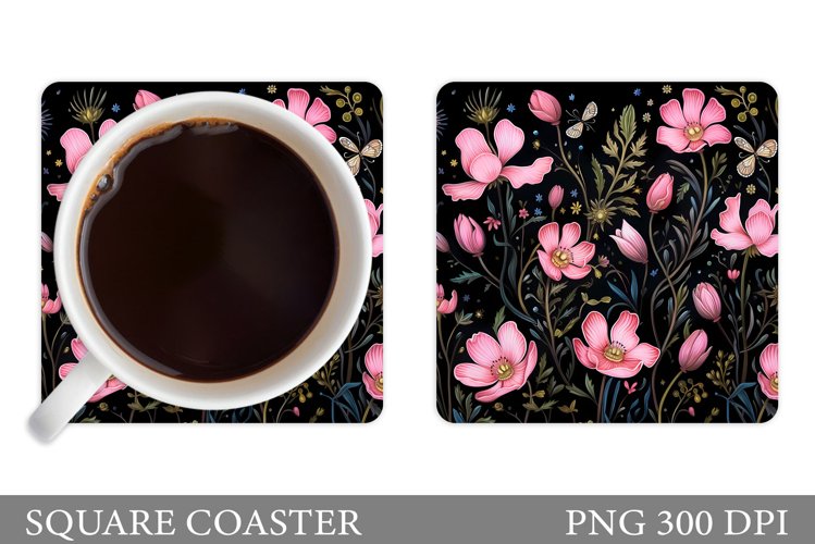 Wildflowers Coaster Design. Flowers Square Coaster