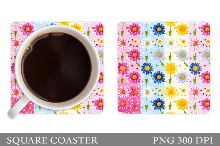 Colorful Daisy Flowers Coaster. Flowers Coaster Design example image 1