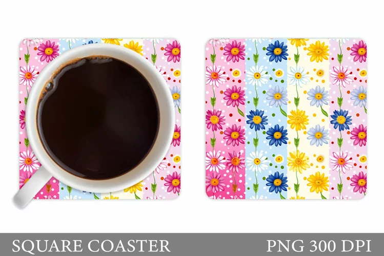 Colorful Daisy Flowers Coaster. Flowers Coaster Design