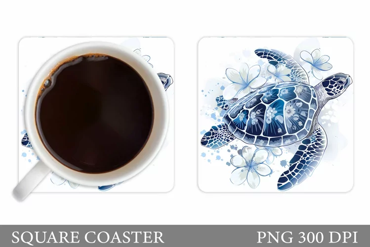 Turtle Coaster Design. Flowers Coaster Sublimation