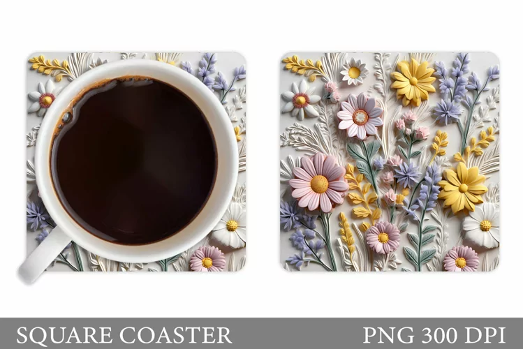 3D Flowers Coaster Sublimation. Wildflowers Coaster Design