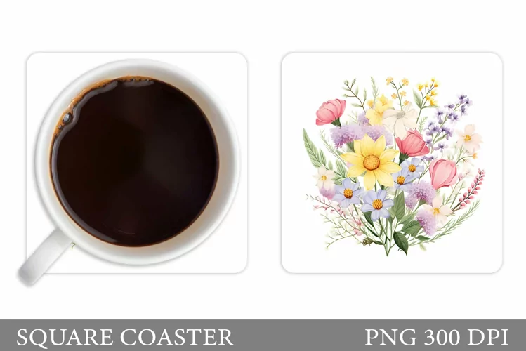 Wildflowers Coaster Design. Flowers Square Coaster