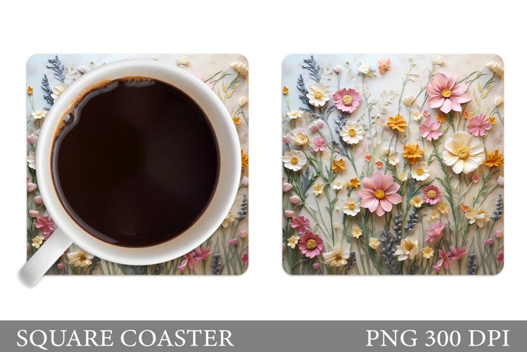 3D Flowers Coaster. 3D Wildflowers Coaster Sublimation example image 1