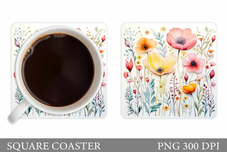 Flowers Coaster Sublimation. Floral Coaster Design