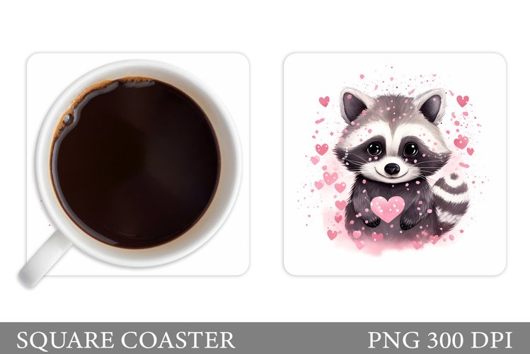 Valentine Raccoon Coaster. Raccoon Heart Coaster Sublimation