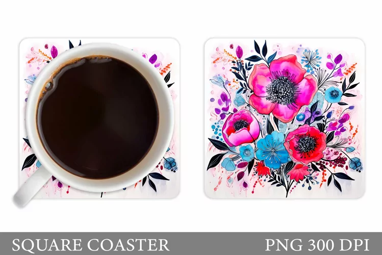 Flowers Square Coaster Sublimation. Flowers Coaster Design