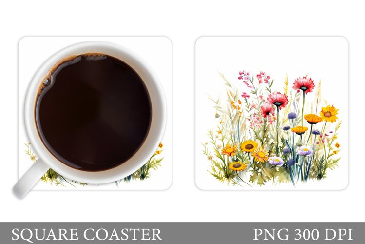Wildflowers Coaster Design. Flowers Square Coaster