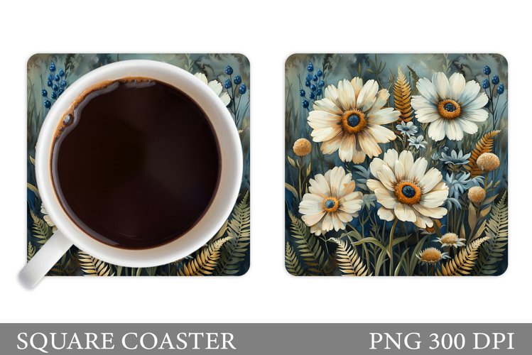 Flowers Square Coaster Sublimation. Flowers Coaster Design example image 1