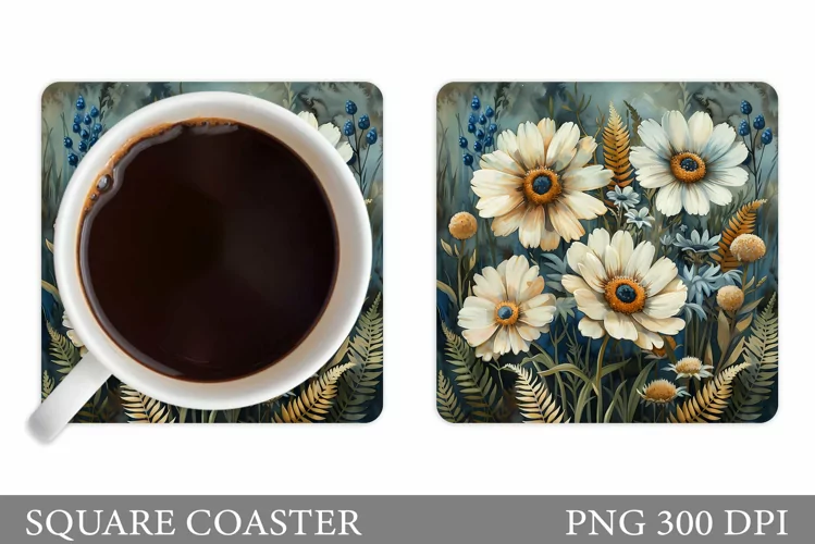 Flowers Square Coaster Sublimation. Flowers Coaster Design