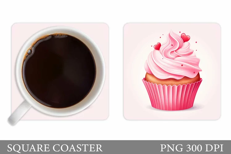 Cupcake Coaster Design. Square Coaster Valentine Sublimation