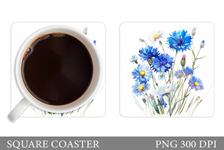 Cornflowers Coaster Design. Flowers Square Coaster example image 1