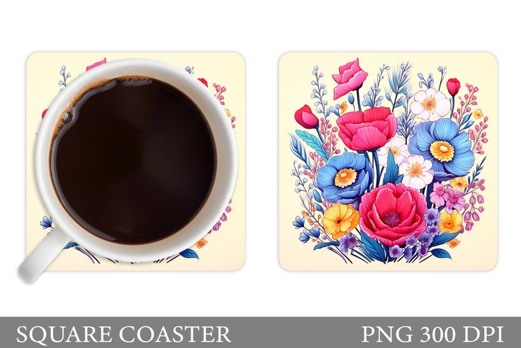 Flowers Coaster Sublimation. Flowers Square Coaster Template