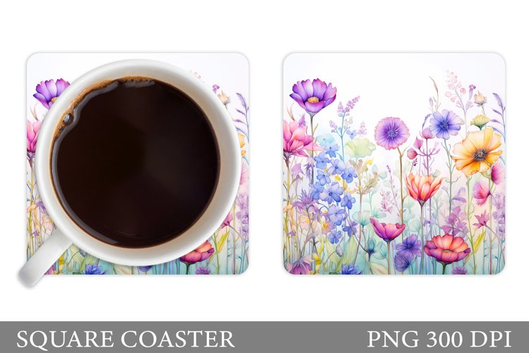 Wildflowers Coaster Design. Square Coaster Flowers Template