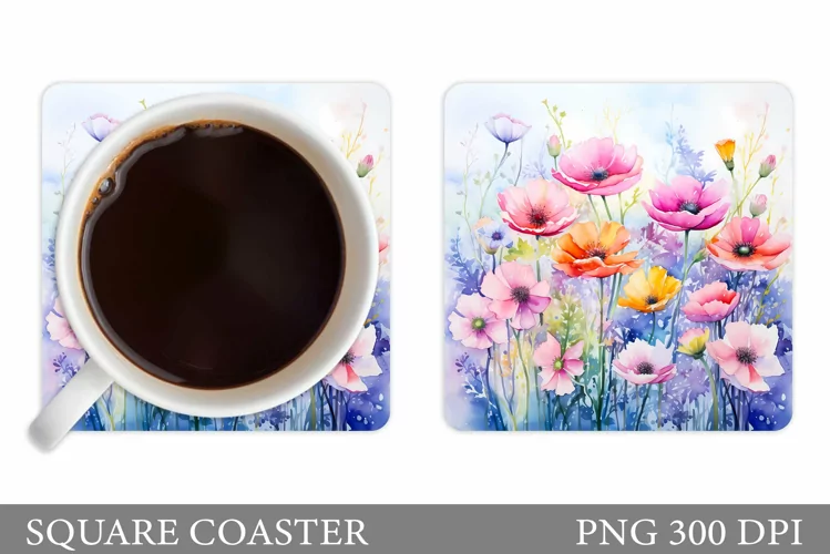Flowers Coaster Sublimation. Wildflowers Coaster Design