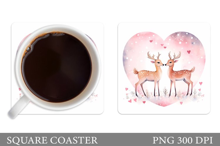 Valentines Deer Coaster. Cute Deer Coaster Sublimation