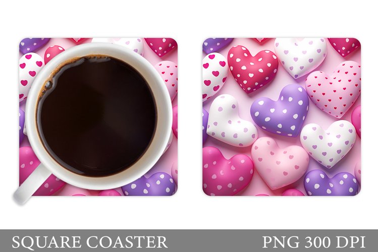 Hearts Coaster Design. 3D Hearts Coaster Sublimation