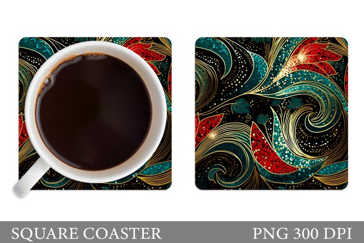 Glitter Coaster Sublimation. Abstract Square Coaster Design example image 1