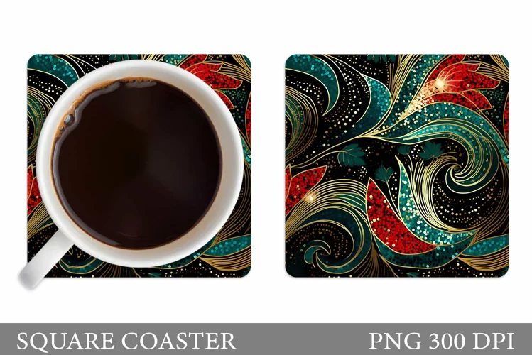 Glitter Coaster Sublimation. Abstract Square Coaster Design