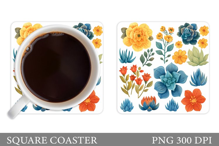 Succulents Coaster Sublimation. Plants Coaster Design