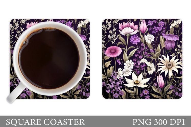 Flowers Square Coaster Sublimation. Flowers Coaster Design example image 1