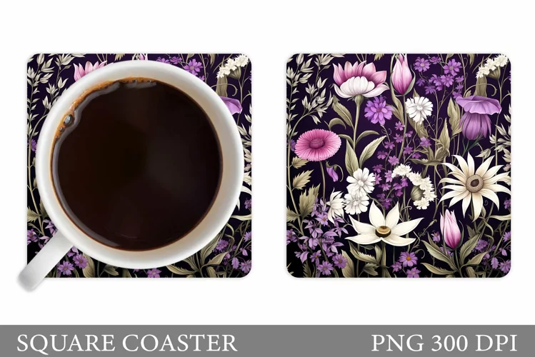 Flowers Square Coaster Sublimation. Flowers Coaster Design