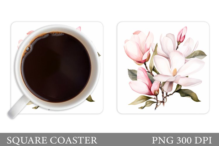 Flowers Magnolia Coaster Sublimation. Square Coaster Flowers