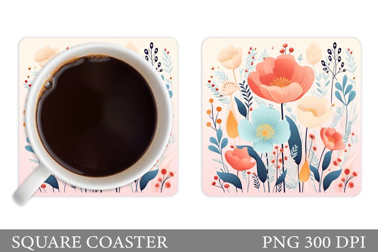 Flowers Coaster Design. Square Coaster Flowers
