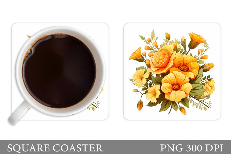 Flowers Square Coaster Sublimation. Flowers Coaster Design example image 1