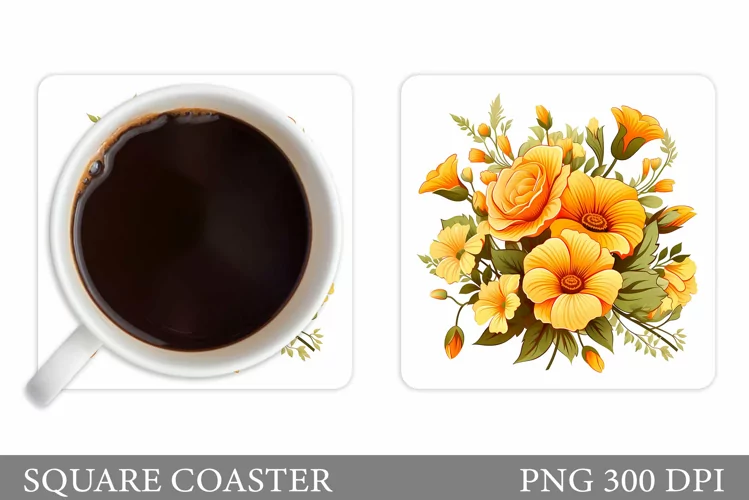 Flowers Square Coaster Sublimation. Flowers Coaster Design