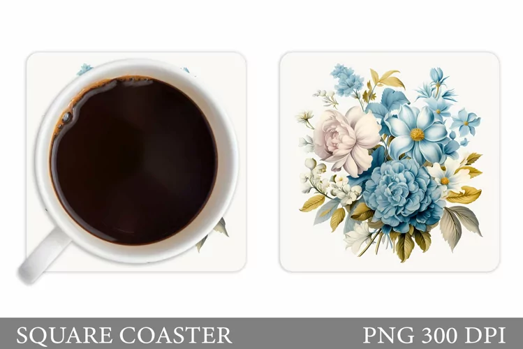 Flowers Square Coaster Sublimation. Flowers Coaster Design