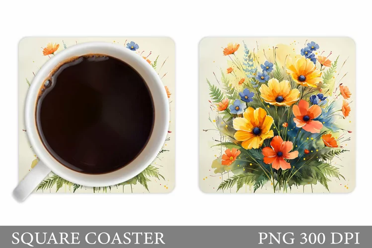 Flowers Coaster Design. Sublimation Coaster Flowers
