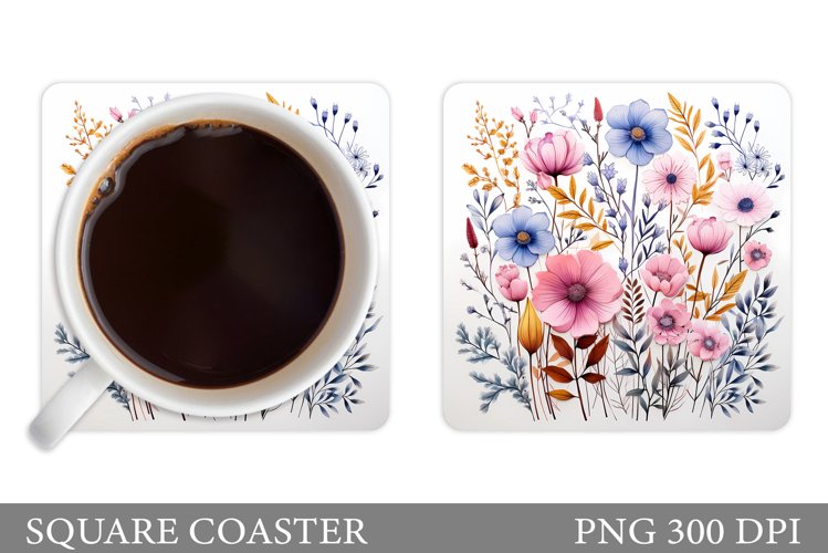 Flowers Coaster Sublimation. Floral Coaster Design