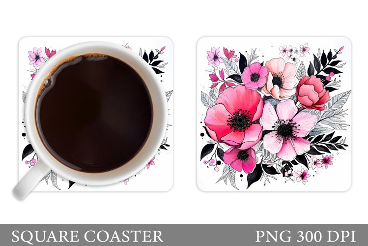 Flowers Coaster Sublimation. Floral Coaster Design example image 1