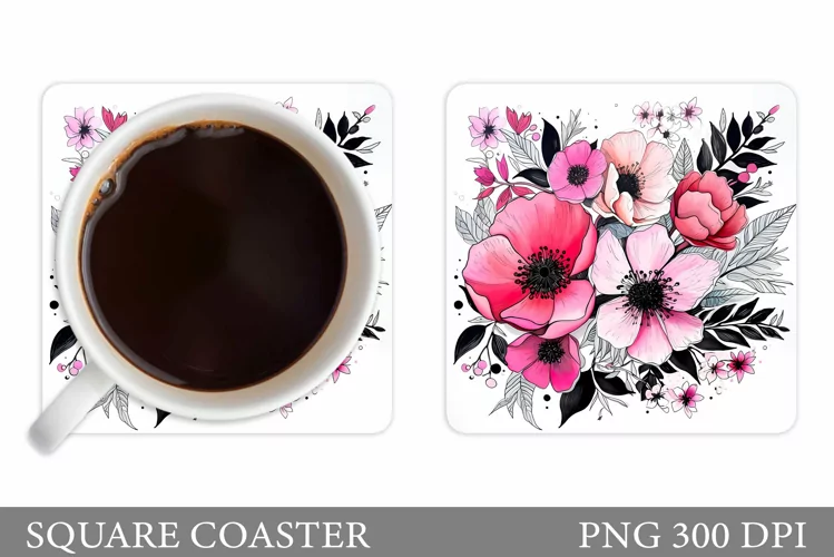 Flowers Coaster Sublimation. Floral Coaster Design