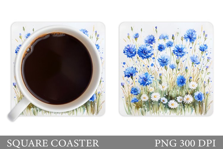 Flowers Coaster Sublimation. Cornflowers Coaster Design example image 1
