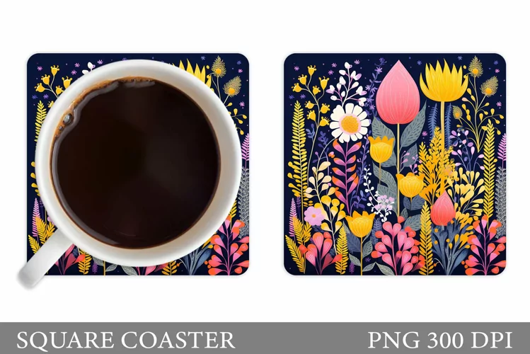 Flowers Coaster Design. Floral Coaster Sublimation