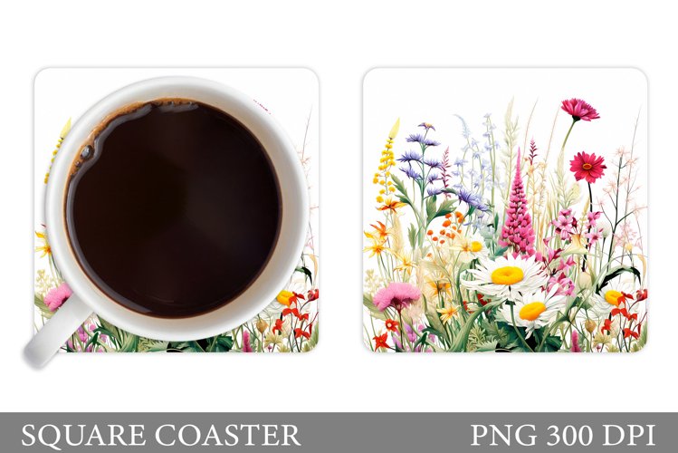 Wildflowers Coaster Design. Flowers Square Coaster example image 1