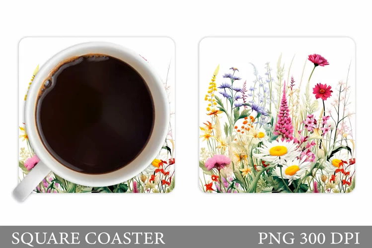 Wildflowers Coaster Design. Flowers Square Coaster
