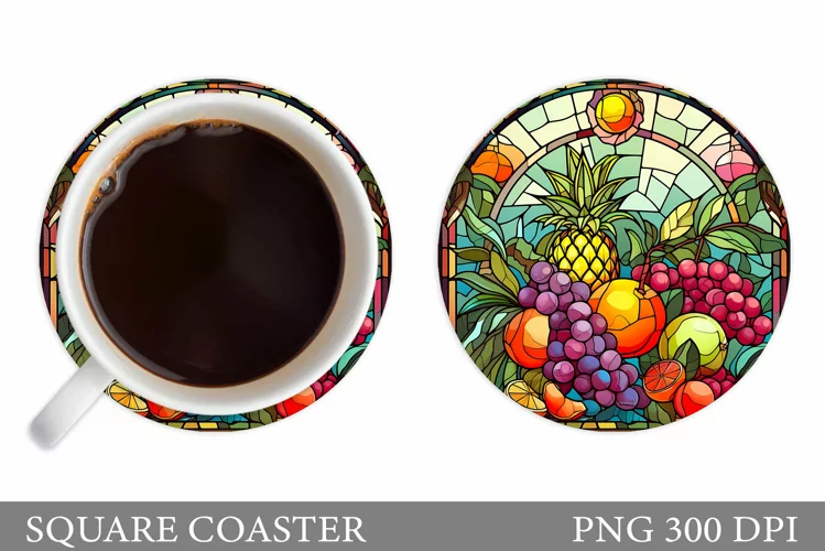 Stained Glass Fruits Coaster. Fruits Coaster Sublimation