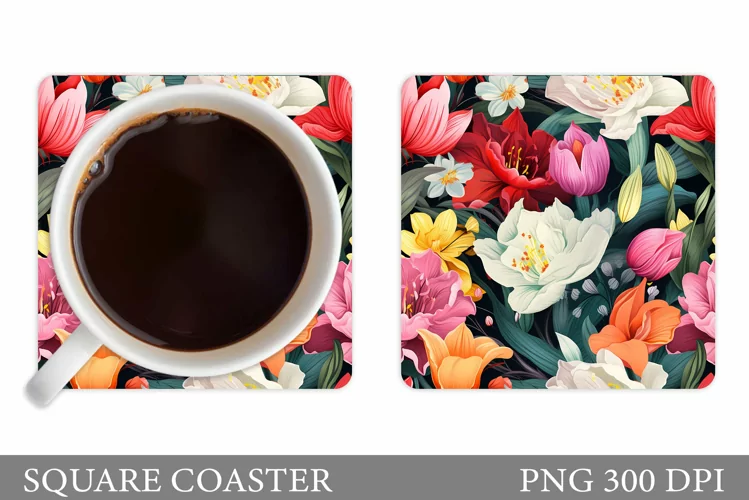 Flowers Coaster Design. Floral Coaster Sublimation