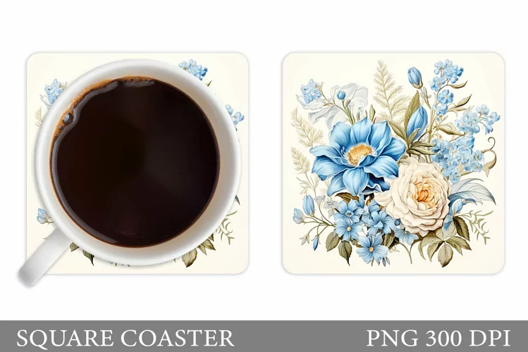 Flowers Coaster Sublimation. Square Coaster Flowers Design