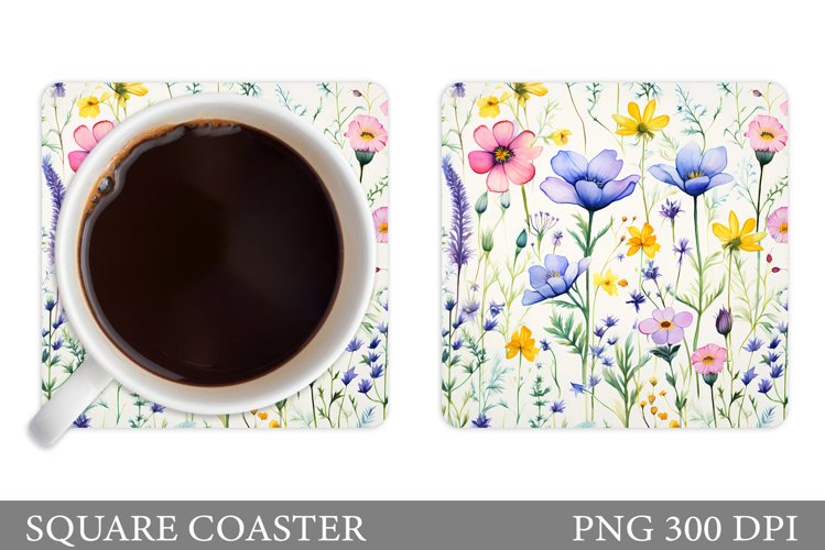 Wildflowers Coaster Sublimation. Flowers Coaster Design