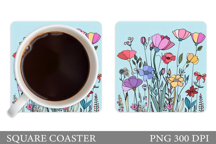 Wildflowers Coaster Design. Square Coaster Flowers Template example image 1