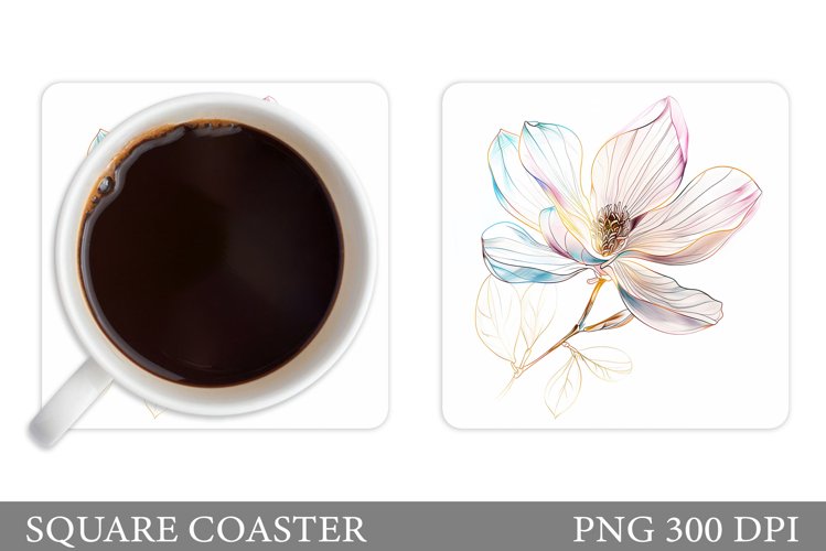 Flowers Square Coaster Sublimation. Flowers Coaster Design example image 1